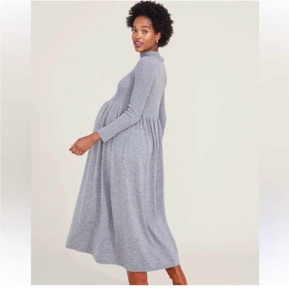 Hatch maternity zinnia Soft Gray Long Sleeve turtleneck Dress 2 medium